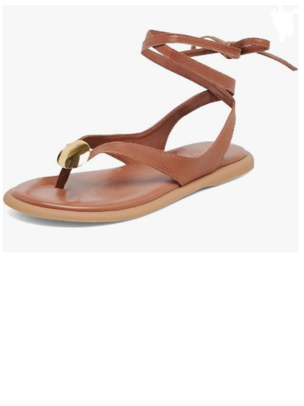 XYD Brown Open Toe Metal Gold Hardware Flip Flops Ankle Wrap Lace-up Flat Sandal